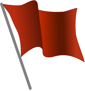 Red flag waving-gray pole; by Antimuonium is licensed under CC BY-SA 4.0.